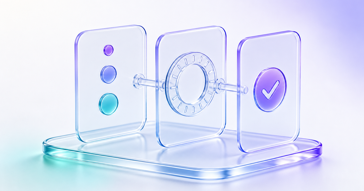 Trois plaques de verre alignent les étapes du protocole, une mesure centrale et une validation finale.